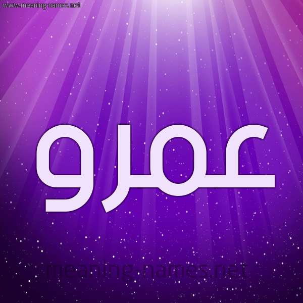 شكل 13 الإسم على خلفية باللون البنفسج والاضاءة والنجوم صورة اسم عَمْرو Amr