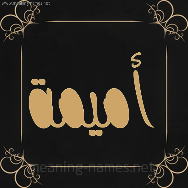 شكل 14 الإسم على خلفية سوداء واطار برواز ذهبي  صورة اسم أميمة Omima