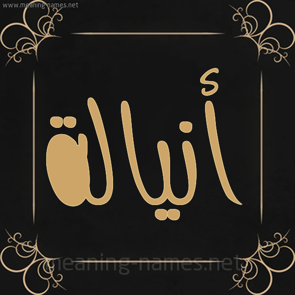 شكل 14 الإسم على خلفية سوداء واطار برواز ذهبي  صورة اسم أنيالة Analah