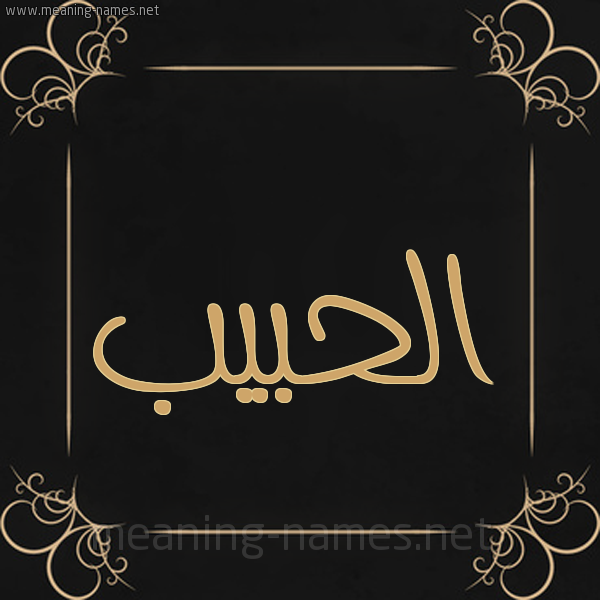 شكل 14 الإسم على خلفية سوداء واطار برواز ذهبي  صورة اسم الحبيب EL-HABIB