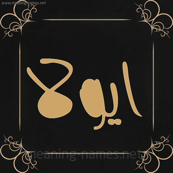 شكل 14 الإسم على خلفية سوداء واطار برواز ذهبي  صورة اسم ايولا ayoula