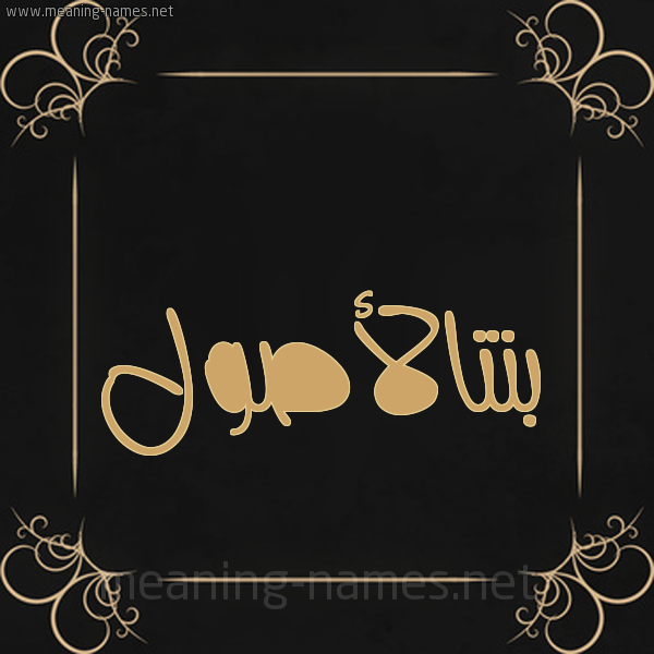 صورة اسم بنتالأصول Bntal'aswl شكل 14 الإسم على خلفية سوداء واطار برواز ذهبي 