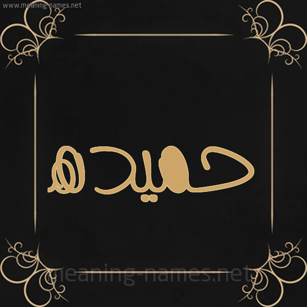 شكل 14 الإسم على خلفية سوداء واطار برواز ذهبي  صورة اسم حميده Hameda