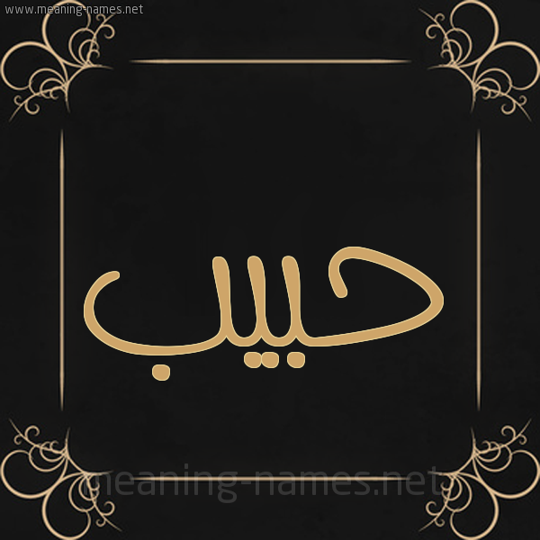 شكل 14 الإسم على خلفية سوداء واطار برواز ذهبي  صورة اسم حَبيب Habib