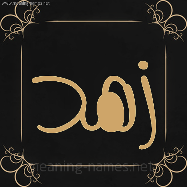 شكل 14 الإسم على خلفية سوداء واطار برواز ذهبي  صورة اسم زهد زُهْد-Zhd
