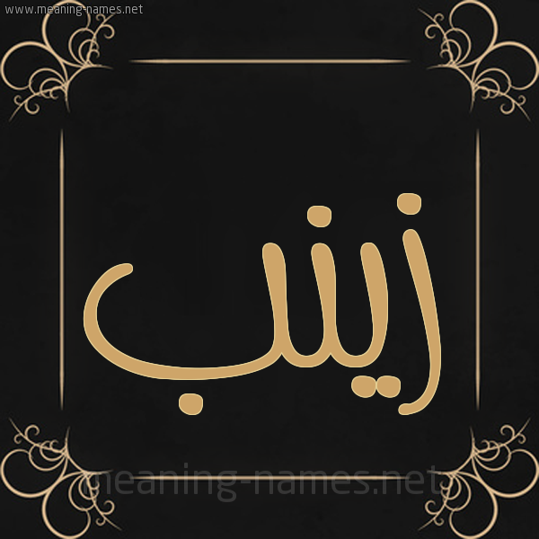 صورة اسم زينب Zaynab شكل 14 الإسم على خلفية سوداء واطار برواز ذهبي 