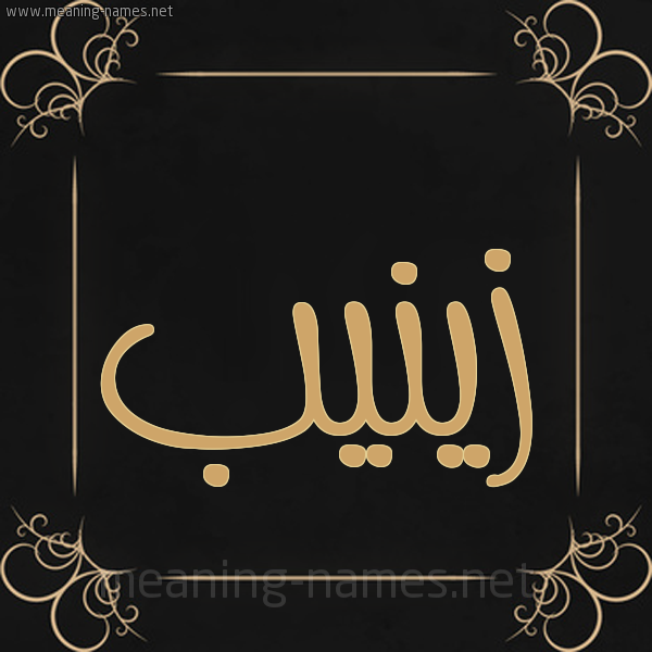 صورة اسم زينيب Zainab شكل 14 الإسم على خلفية سوداء واطار برواز ذهبي 