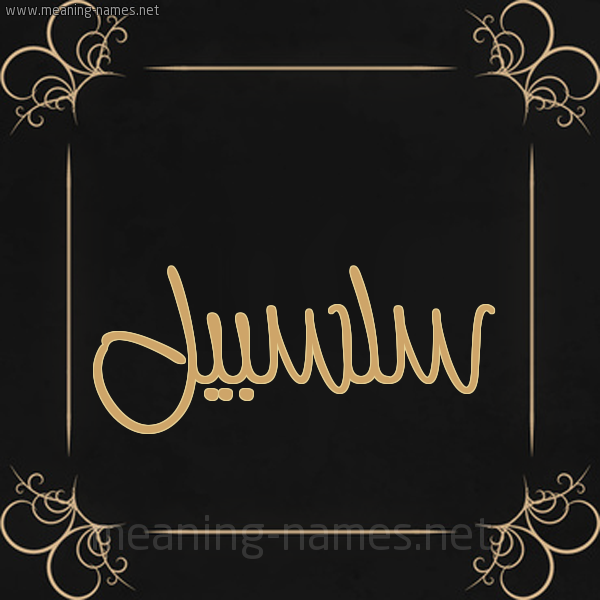 صورة اسم سَلْسَبيل SALSABIL شكل 14 الإسم على خلفية سوداء واطار برواز ذهبي 