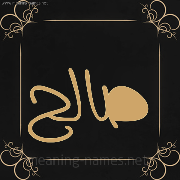 شكل 14 الإسم على خلفية سوداء واطار برواز ذهبي  صورة اسم صالح Saleh