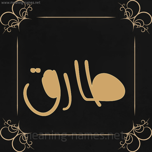 شكل 14 الإسم على خلفية سوداء واطار برواز ذهبي  صورة اسم طارق Tarek