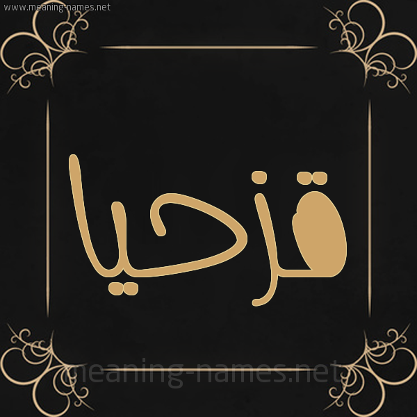 شكل 14 الإسم على خلفية سوداء واطار برواز ذهبي  صورة اسم قزحيا Qazhaya