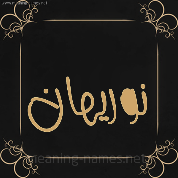 شكل 14 الإسم على خلفية سوداء واطار برواز ذهبي  صورة اسم نوريهان Nourhan