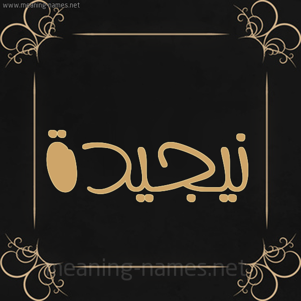 شكل 14 الإسم على خلفية سوداء واطار برواز ذهبي  صورة اسم نيجيدة Najida