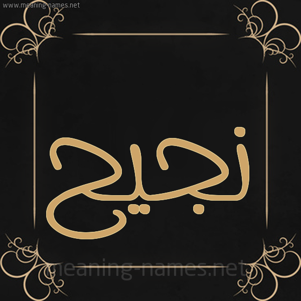 شكل 14 الإسم على خلفية سوداء واطار برواز ذهبي  صورة اسم نَجيح NAGIH
